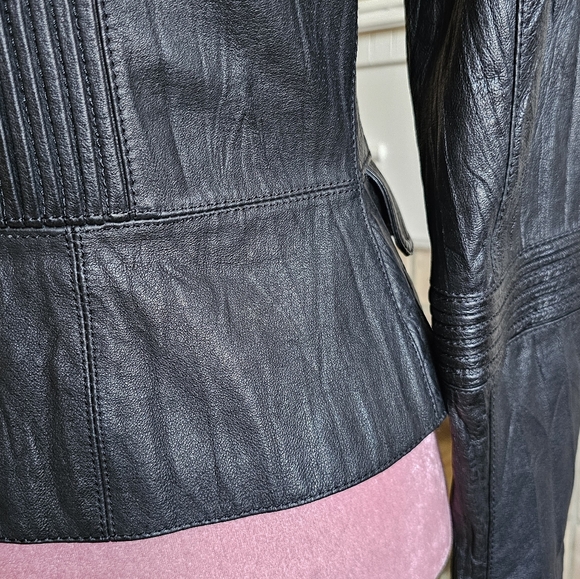 Danier Black Leather Bomber Jacket. Moto Jacket. - Picture 10 of 14